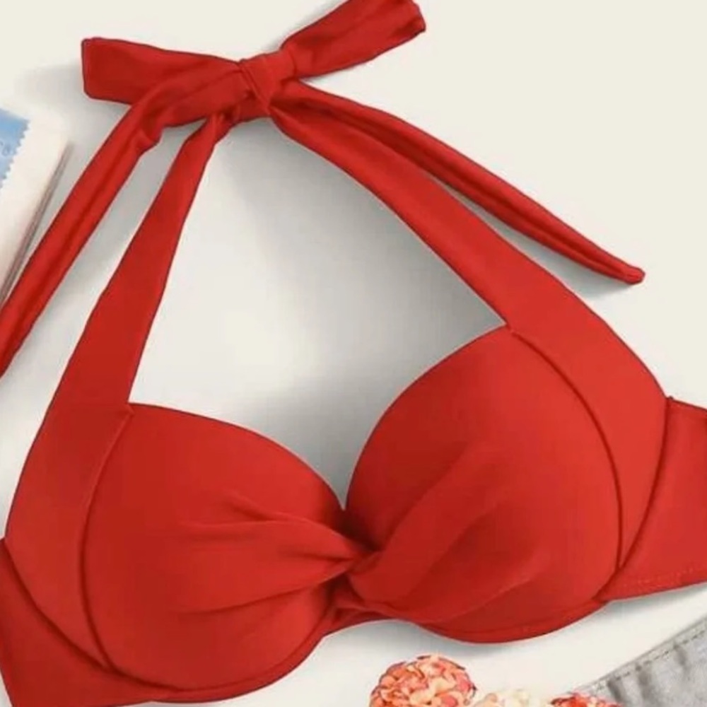 red knotted bikini top